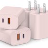 [4 Pack] USB C Charger Block Fast Charging Multiport Adpater [PD 20W USB-C & QC 3.0 USB-A Port] for i Phone 16/15/14/13/12/11/X/8, i Pad, Sam Sung, Google, Galaxy & More
