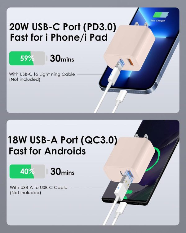 [4 Pack] USB C Charger Block Fast Charging Multiport Adpater [PD 20W USB-C & QC 3.0 USB-A Port] for i Phone 16/15/14/13/12/11/X/8, i Pad, Sam Sung, Google, Galaxy & More