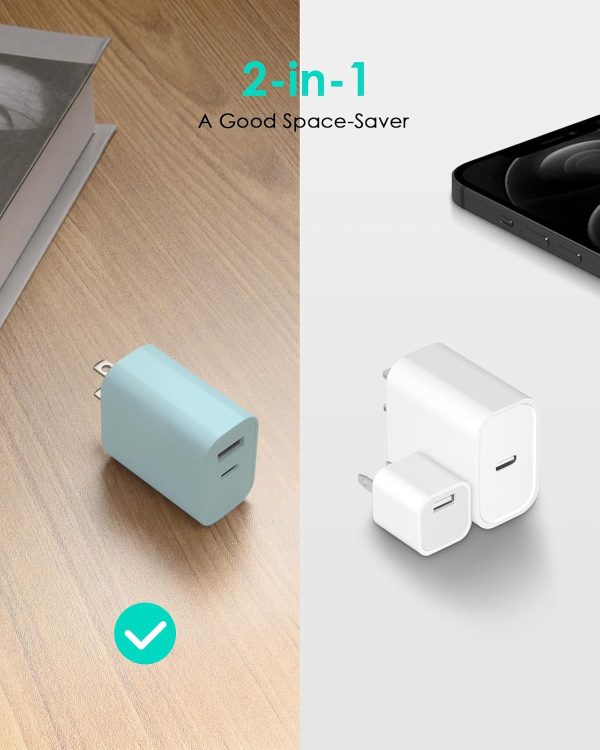 [4 Pack] USB C Charger Block Fast Charging Multiport Adpater [PD 20W USB-C & QC 3.0 USB-A Port] for i Phone 16/15/14/13/12/11/X/8, i Pad, Sam Sung, Google, Galaxy & More