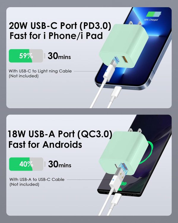 [4 Pack] USB C Charger Block Fast Charging Multiport Adpater [PD 20W USB-C & QC 3.0 USB-A Port] for i Phone 16/15/14/13/12/11/X/8, i Pad, Sam Sung, Google, Galaxy & More