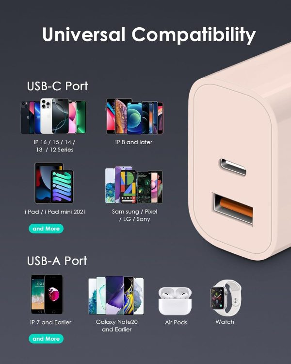 [4 Pack] USB C Charger Block Fast Charging Multiport Adpater [PD 20W USB-C & QC 3.0 USB-A Port] for i Phone 16/15/14/13/12/11/X/8, i Pad, Sam Sung, Google, Galaxy & More