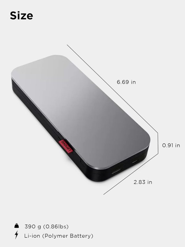 USB-C Laptop Power Bank (20000 mAh) - 65W - USB-C and USB-A Ports - Fast Charging Portable Power Station with Integrated Cable - Model PBLG2W - Storm Grey
