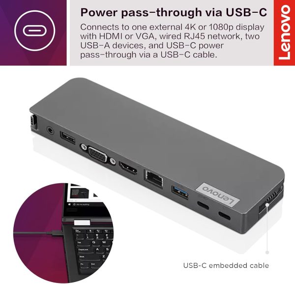USB-C Laptop Power Bank (20000 mAh) - 65W - USB-C and USB-A Ports - Fast Charging Portable Power Station with Integrated Cable - Model PBLG2W - Storm Grey