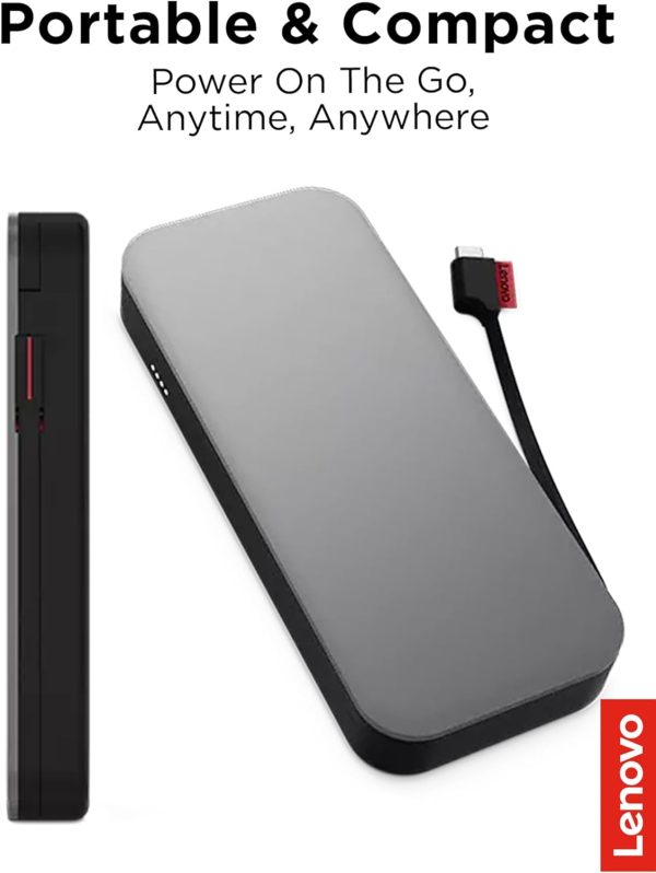 USB-C Laptop Power Bank (20000 mAh) - 65W - USB-C and USB-A Ports - Fast Charging Portable Power Station with Integrated Cable - Model PBLG2W - Storm Grey